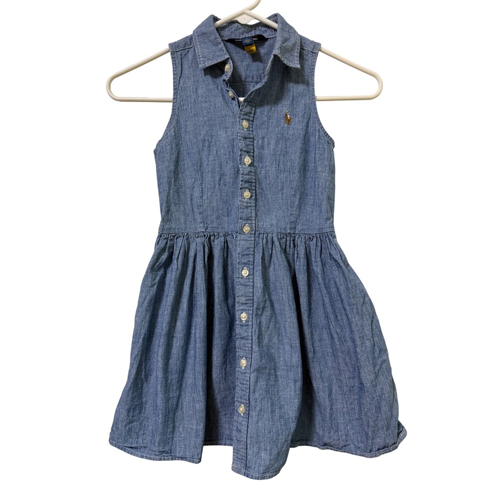 Polo Ralph Lauren Kids Blue Chambray Sleeveless Button Front Shirtdress Size 7